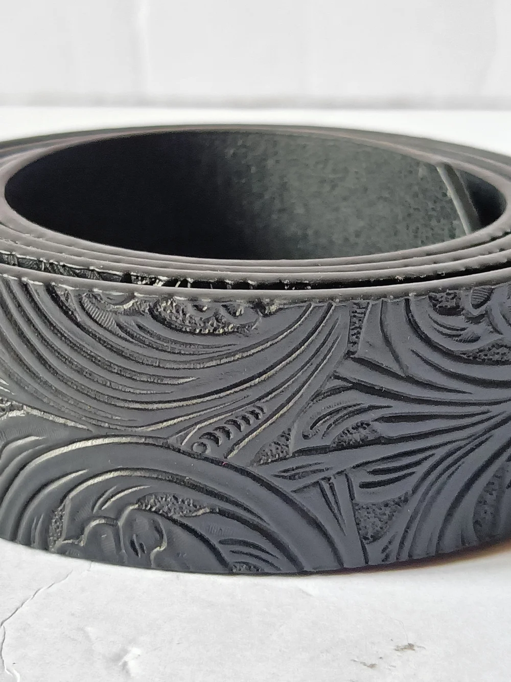 Gothic Silver Buckle Black Faux Leather Textured Belt Adjustable 47 Inches